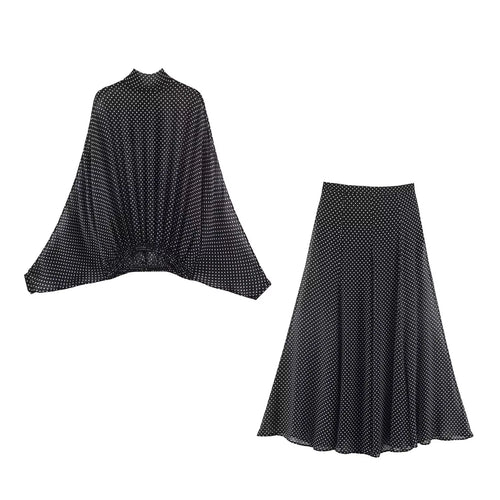 KONDALA Vintage Polka Dot Women Sets Chiffon Bow Tie Loose Blouses