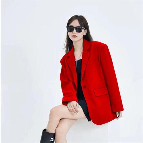Blazers Women Jackets Lapel Blazer Coat Long Sleeve Single Button Work