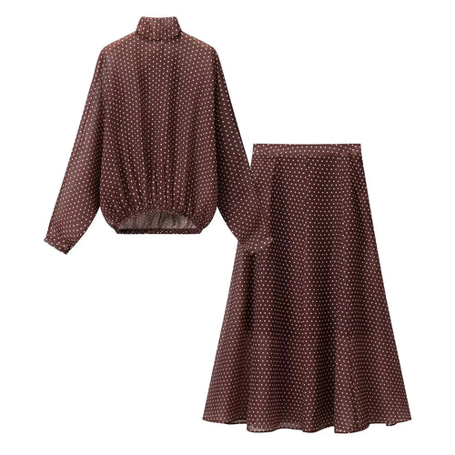 KONDALA Vintage Polka Dot Women Sets Chiffon Bow Tie Loose Blouses