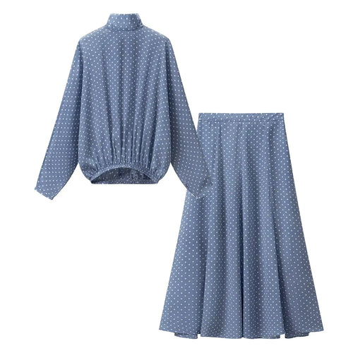 KONDALA Vintage Polka Dot Women Sets Chiffon Bow Tie Loose Blouses