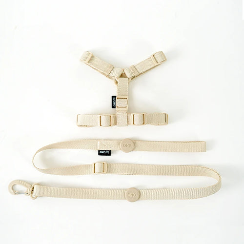 Adjustable Dog Harness Collar Leash Set Macarone Color, Reflective