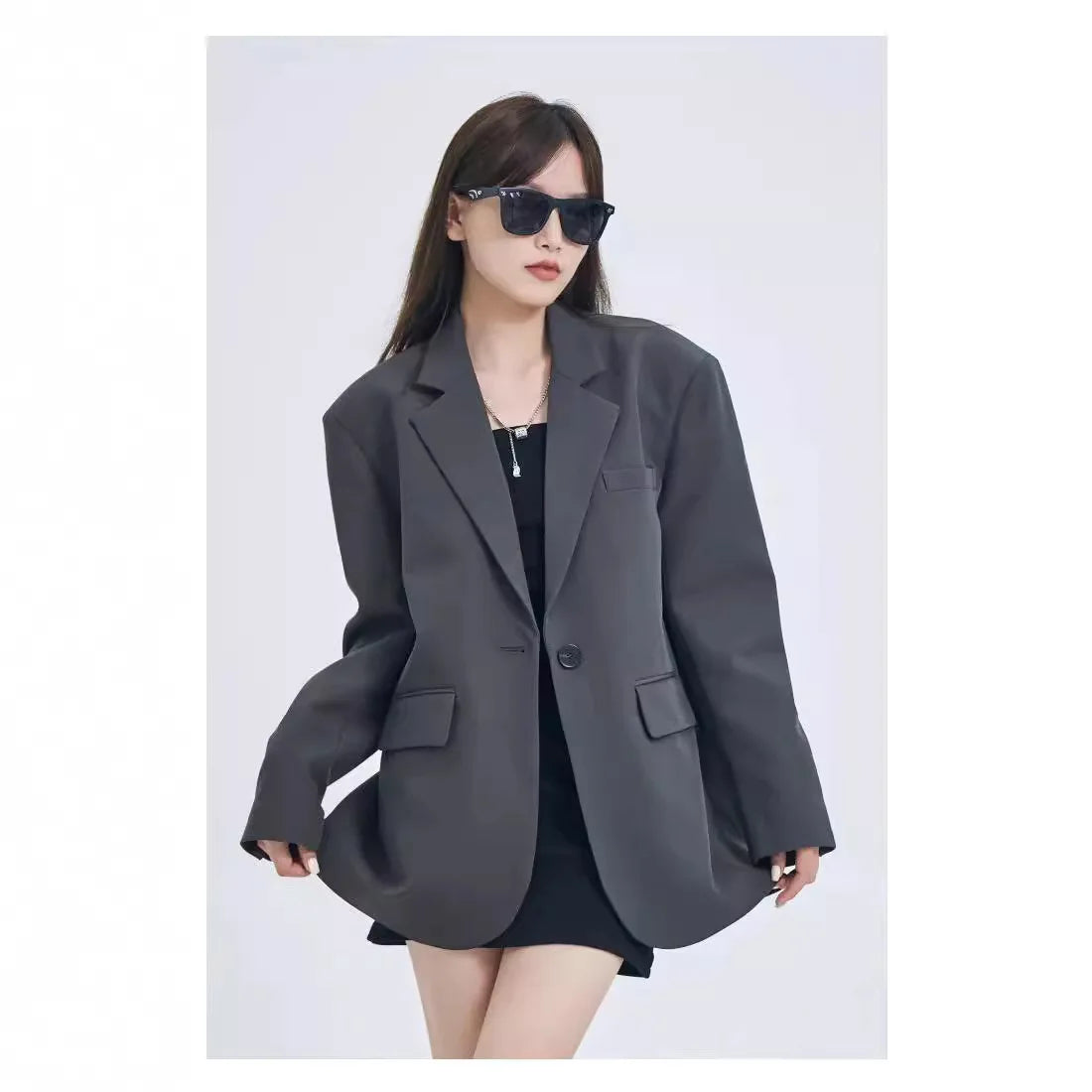 Blazers Women Jackets Lapel Blazer Coat Long Sleeve Single Button Work