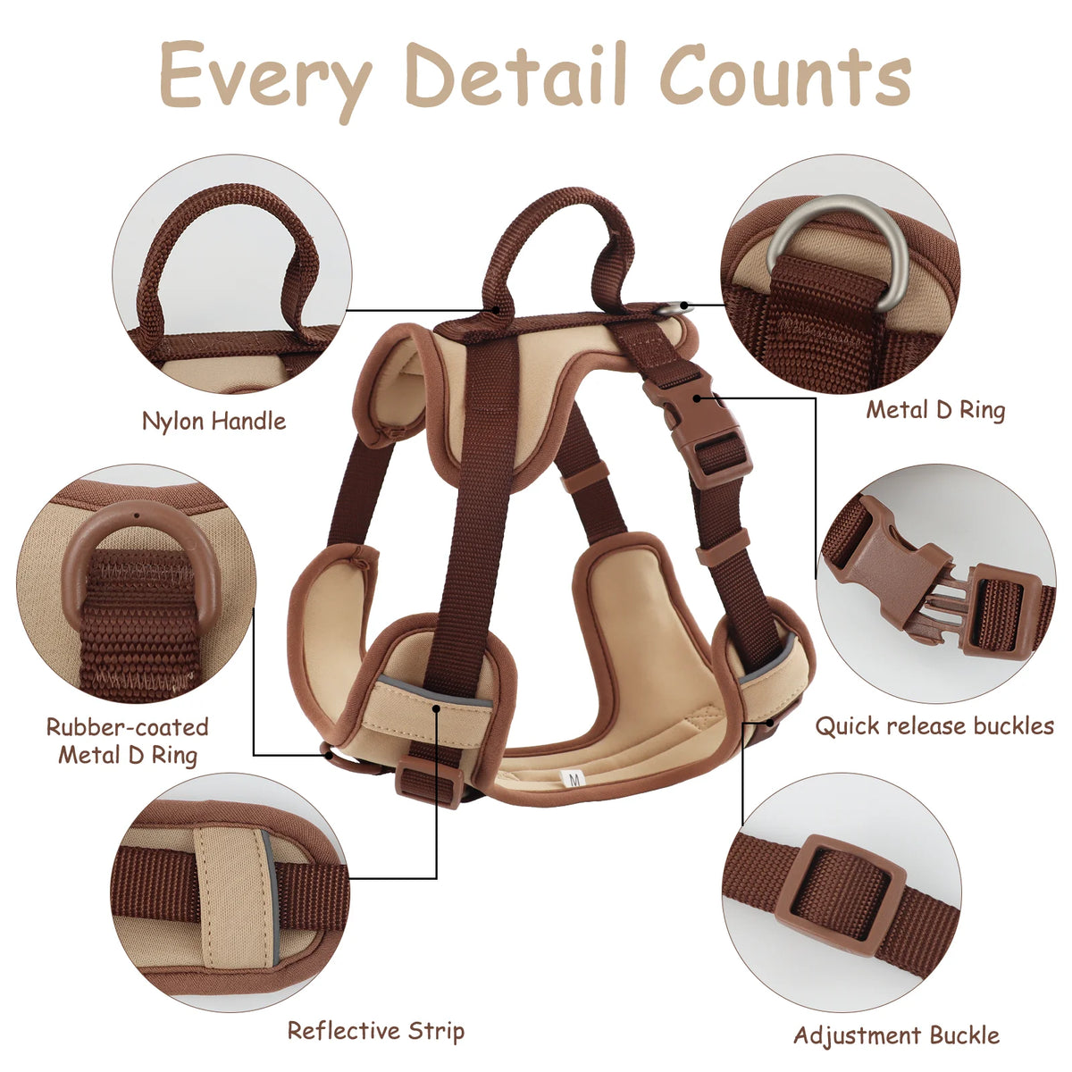 New Chocolate Color Luxury Dog Harness No Pull for Large Small Dogs