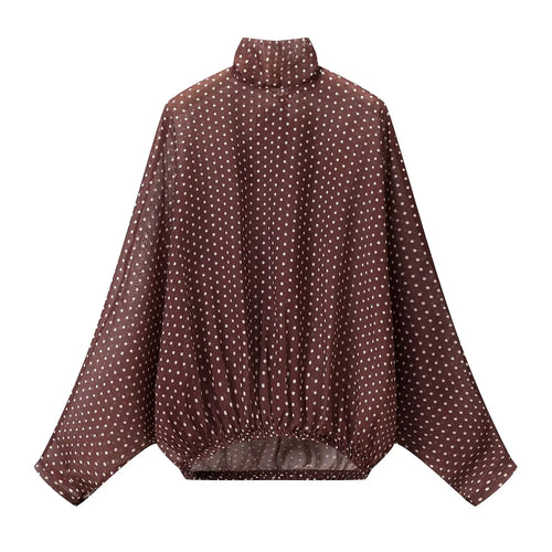 KONDALA Vintage Polka Dot Women Sets Chiffon Bow Tie Loose Blouses