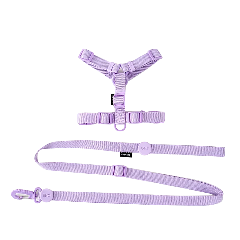 Adjustable Dog Harness Collar Leash Set Macarone Color, Reflective